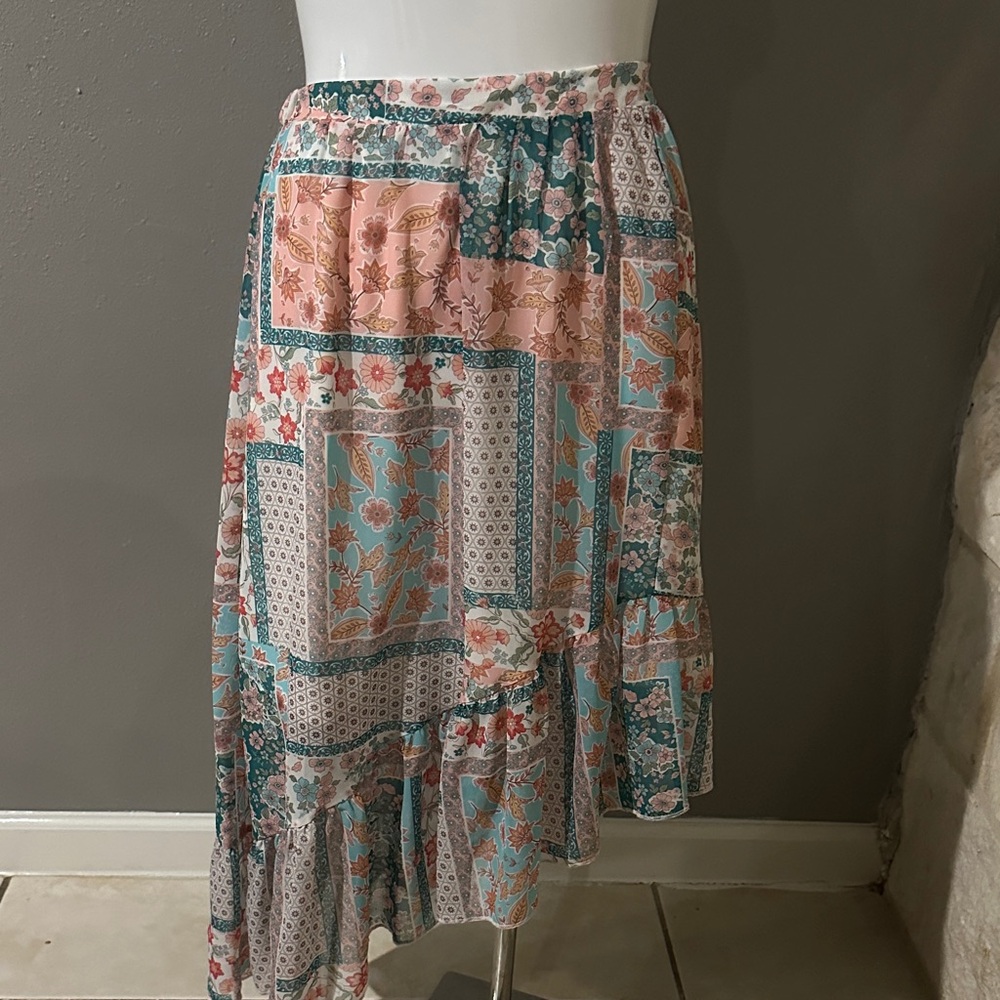 Knitworks Floral Patchwork Skirt - Pink and Teal